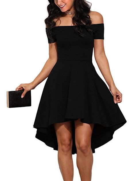 Sidefeel Women Off Shoulder Short Sleeve High Low Skater Dress Medium Black Audrey Hepburn, Cocktail Bleu, Elegant Party Dresses, Slim Dress, Grad Dresses, Cocktail Party Dress, Ladies Dress Design, Elegant Dress, Guest Dresses