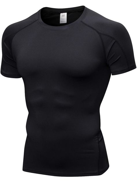 PRICES MAY VARY. HIGH-ELASTIC Short Sleeve Men's Cool Dry Compression Shirts Sports Baselayer Tops Pull On closure USUAL SIZE FOR COMPRESSION FIT. It is recommended friends who like the loose fit style choose a LARGER size than your regular one. ☀ Men's compression T-Shirts is made of 85% polyester and 15%spandex, soft against the skin and ultra-breathable, excellent elasticity with enhanced range of motion,great for all day wear, can machine washable, hand washable or dry cleaning. ☀ Men's spor Mens Fitted T Shirts, Compression Tshirt Men, Male Compression Shirt, Men's T-shirts, Compression Top Men, Black Shirts For Men, Workout T Shirts, Black Undershirt, Gym Shirts Mens