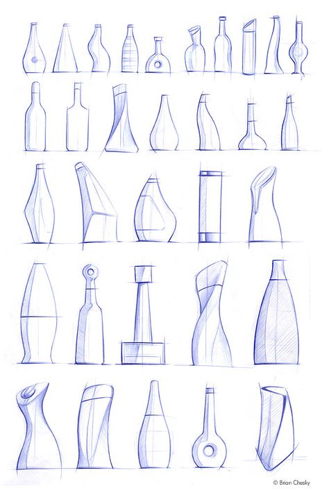 view work by Brian Chesky at Coroflot.com Sketches Product Design, Different Bottle Shapes, Bottle Shapes Design, Bottle Shapes Drawing, Ideation Sketches Design Products, Design Sketches Product, Industrial Sketch Products, Bottle Sketch Design, Cool Bottle Design