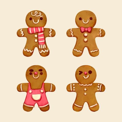 Gingerbread Cookie Illustration, Gingerbread Man Painting, Gingerbread Man Ideas, Gingerbread Man Drawing, Gingerbread Painting, Christmas Sketches, Macaron Art, Watercolor Gingerbread, Cookie Drawing