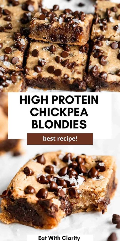 Peanut Butter Chickpea, Chickpeas Protein, Chickpea Blondies, High Protein Cookies, High Protein Desserts, Protein Baking, Vegan Protein Bars, Vegan Baking Recipes, High Protein Vegan Recipes