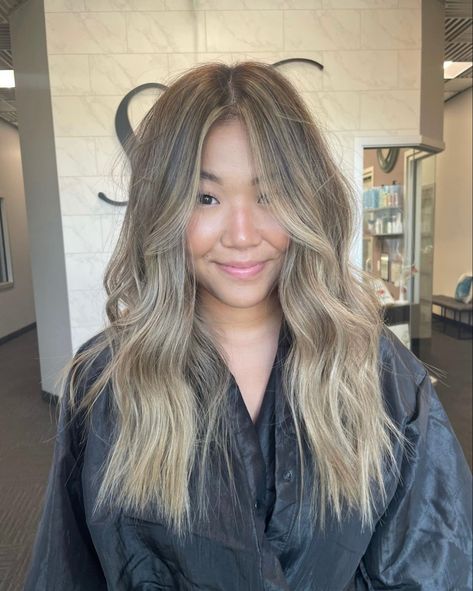 Balayage, Ash Blonde Hair Asian Balayage, Blond Highlights On Asian Hair, Blonde Hair Asian Balayage, Blonde Asian Hair Highlights, Blonde Balayage For Asian Hair, Asian Blonde Balayage Long Hair, Asian With Highlights Black Hair, Blonde Highlights For Asian Hair