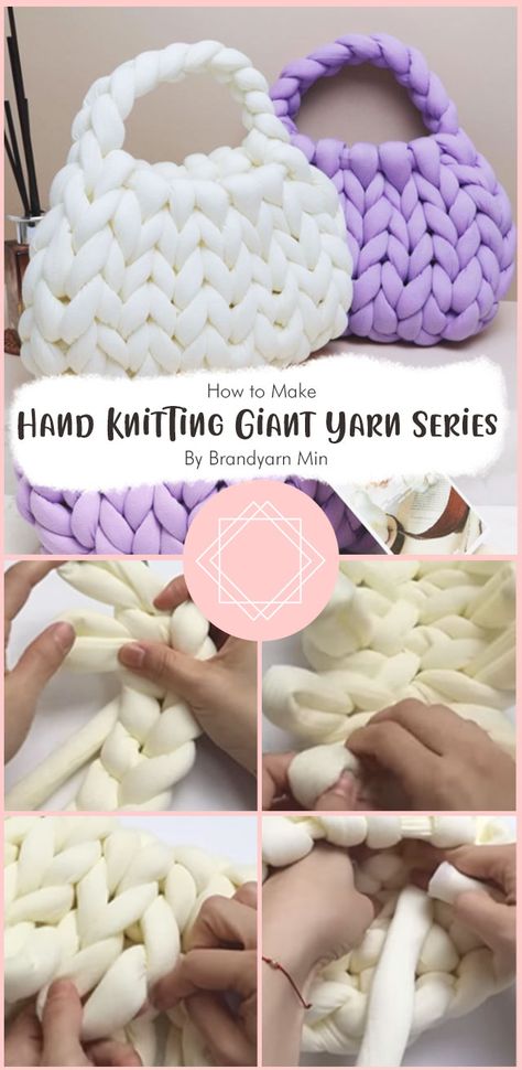 Hand Knitting Giant Yarn Series By Brandyarn Min. It’s a great way to relax, unwind and enjoy the process of creating something beautiful and useful. This easy-to-follow video tutorial will teach you how to knit with giant yarn. Big Twist Tubular Yarn Projects, Thick Yarn Bag, Chunky Yarn Purse, Large Yarn Projects, Chunky Crochet Bag Pattern Free, Chunky Yarn Ideas, Thick Yarn Projects, Chunky Yarn Projects Crochet, Finger Knitting For Beginners