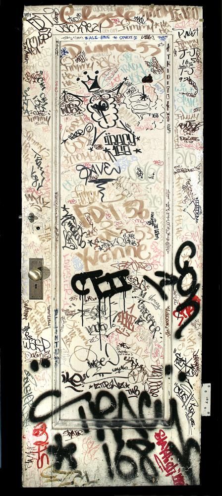 A Brief History of New York: Selections from A History of New York in 101 Objects. On view until November 30, 2014. Door with graffiti tags from the studio of Jack Stewart, 1970s. Metal, paint. Gift of regina Serniak Stewart, New-York Historical Society 2011.3. Graffiti History, Famous Graffiti Artists, Graffiti Tags, New York Graffiti, Graffiti Tagging, New York Art, November 30, Graffiti Artist, Graffiti Lettering