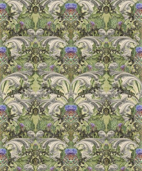 Scottish Thistle Wallpaper, Scottish Manor House, Ws Wallpaper, Farm Renovation, Wallpaper Baroque, Thistle Wallpaper, Eclectic Pattern, Boutique Wallpaper, Luxurious Wallpaper