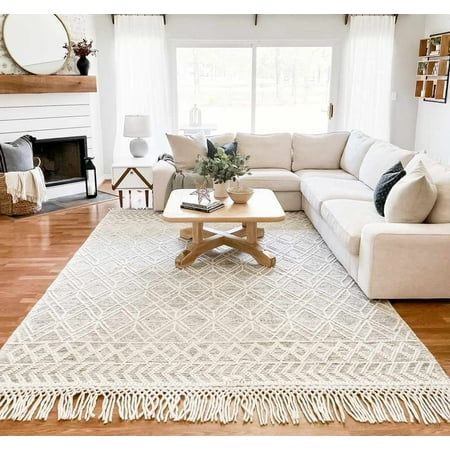 Our rugs are crafted with care and attention to detail, making them the perfect addition to any room in your home. Made with high quality materials, our rugs are durable and comfortable, providing a cozy feel underfoot. This Hauteloom rug is a beautiful transitional, bohemian area rug, measuring at a 5' x 7'6" Rectangle, it can be comfortably used in living room, bedroom. Decorate your home with this rug and enjoy it with pleasure. Brand:Hauteloom Collection:Ossun Colors:Cream,Black Style:Transi Phoenix Apartment, Transitional Bohemian, Neutral Rug Living Room, Beige Couch, Cream Living Rooms, Area Room Rugs, Farmhouse Area Rugs, Scandinavian Rug, Bedroom Area Rug