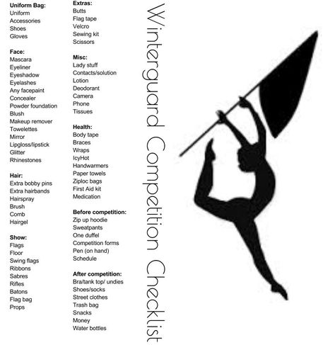 color guard checklist                                                                                                                                                      More Colorguard Bag Checklist, Color Guard Bag, Color Guard Checklist, Color Guard And Drumline Couples, Color Guard Bag Essentials, Winterguard Show Ideas, Winter Guard Show Ideas, Color Guard Aesthetic, Color Guard Funny