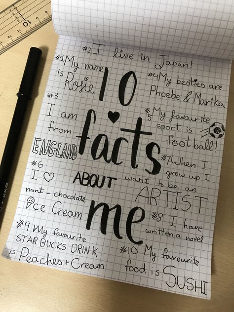 10 Facts about me! Things To Write In Your Diary About Your Crush, Quotes To Put In Your Sketchbook, 10 Facts About Me Template, Diary Pages Template, About Me In Journal, Me In 50 Words, Diary About Me, Facts About Me Template, Diary About Me Page