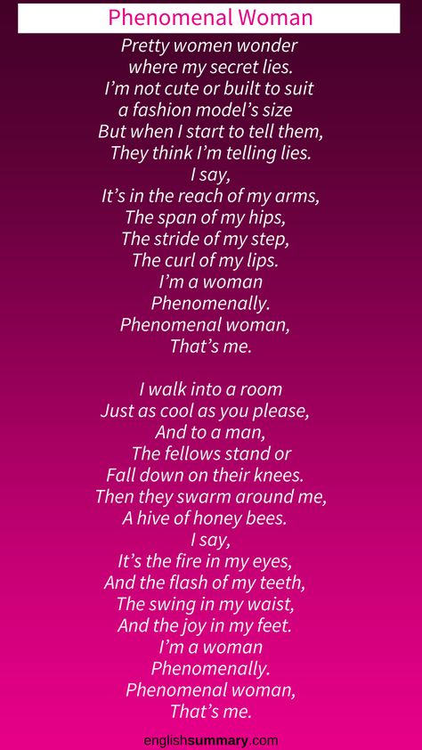 Phenomenal Woman Poem Phenomenal Woman Poem, Phenomenal Woman Maya Angelou, Maya Woman, Woman Poem, Poem Themes, Analysis Quotes, Maya Angelou Poems, Free Verse Poems, Mindset Hacks