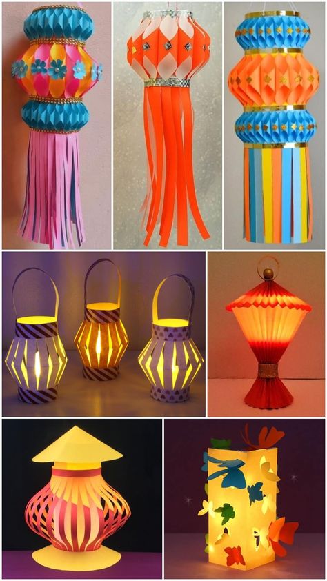 Learn to Make Diwali Lantern Paper Crafts Check more at https://www.kidsartncraft.com/diwali-lantern-paper-crafts/ Diwali Hangings Diy, Diwali Lantern Diy, Vesak Lantern Design, Palarong Pinoy, Lantern Making For Kids, Lantern Making Ideas For Diwali, Diwali Decoration Ideas For School, Diwali Lanterns Diy How To Make, Lantern Making Ideas