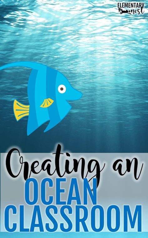 Beach Theme Board Ideas, Ocean Themes Classroom, Kindergarten Themed Classroom Ideas, Ocean Transformation Classroom, Ocean Theme Decor Classroom, Beach Themed Bulletin Boards, Under The Sea Preschool Classroom, Ocean Classroom Theme Bulletin Boards, Under The Sea Classroom Transformation