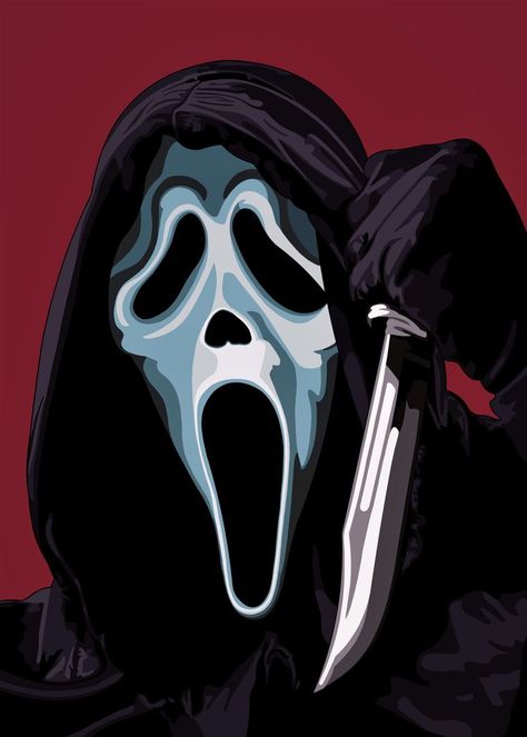 Ghost Face Scream Mask 90s Horror Film Digital Art Illustration by Bleudoor on Instagram Scream Film Poster, Ghost Face Reference, Scream Digital Art, Ghost Face Mask Drawing, Ghost Face Ideas, The Craft Chris, Scream Mask Painting, Scream Cartoon Drawing, Horror Movies Paintings