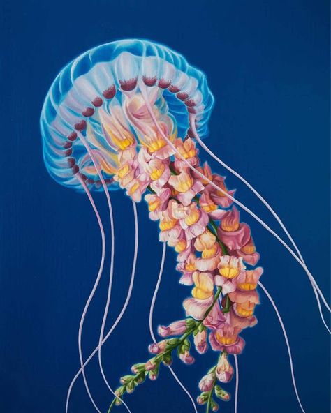 Surreal Animal Art by Jon Ching Surreal Flowers, Art Jellyfish, Photos Of Animals, Surealism Art, Connection To Nature, Surreal Portrait, Jellyfish Art, Wildlife Artwork, Wildlife Paintings