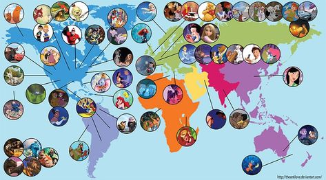 This Disney Map Shows Every Character Location | FilmFad.com Disney Timeline, Disney Map, Disney Eras, Animation Disney, Lilo Et Stitch, List Of Characters, Lilo E Stitch, Re Leone, Film Disney