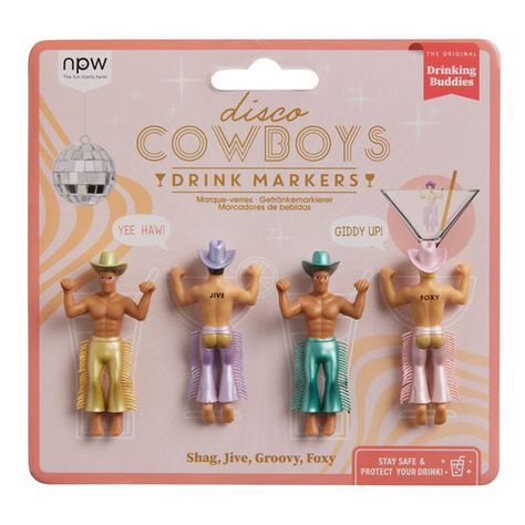 Disco Cowboy Glass Markers 4 Pack by World Market Bachlorette Themes, Bridesmaid Things, Austin Bachelorette Party, Disco Cowboy, Bachelorette Gift Bags, Austin Bachelorette, Cowgirl Bachelorette Parties, Glass Markers, Drink Marker