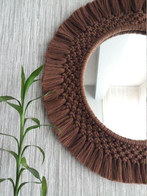 Macrame Wall Hanging Mirror, Macrame Mirror Tutorial, Macrame Mirror Diy, Macrame Mirrors, Macrame Mirror Wall Hanging, Mirror Macrame, Wall Hanging Decorations, Mirror Wall Hanging, Bohemian Diy