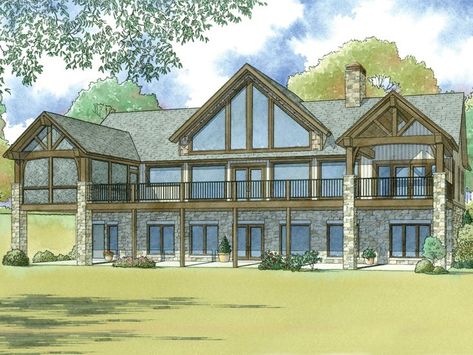 074H-0066: Waterfront House Plan Designed for a View Waterfront House Plans, Countryhome Farmhouse, Architecture Residence, Waterfront House, Southern Style House Plans, Lake Houses Exterior, Floor Plans Ranch, Bunk Rooms, Ranch Style House Plans