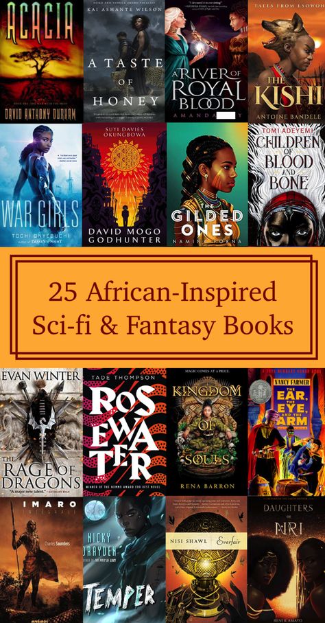 Check out our list of African-Inspired Science Fiction & Fantasy Books! Magical Fiction Books, African Fiction Books, Fantasy Books By Black Authors, African Authors Books, African Books To Read, Black Fantasy Books, Black Authors Books Reading Lists, Science Fiction Writing, African Books