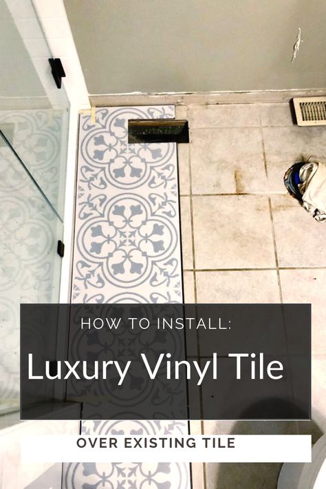 Lvt Over Existing Tile, Vinyl Over Tile Floor Bathroom, Redo Bathroom Floor Diy, How To Redo Tile Floors, Modern Farmhouse Bathroom Tile Ideas, Luxury Vinyl Plank Flooring Over Ceramic Tile, Peel And Stick Vynil Floor Tile, Inexpensive Upgrades To Home, Luxury Vinyl Plank Flooring In Bathroom