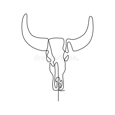 Continues line drawing of cow head vector illustration Long Horn Outline Tattoo, Longhorn Tattoo Fine Line, Longhorn Line Tattoo, How To Draw A Cow Skull, Cow Skull Drawing Simple, Longhorn Outline Tattoo, One Line Cow Tattoo, Western Line Drawing, Cow Skull Tattoo Simple