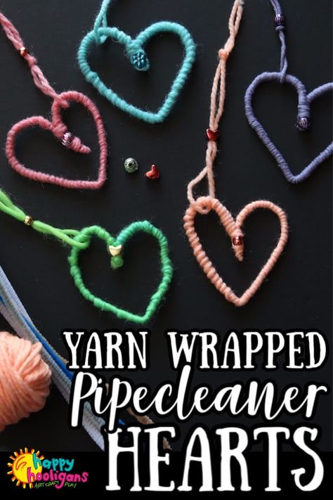 These yarn-wrapped pipe cleaner hearts are fun and easy to make as a Valentines craft or any day of the year. Hang them individually or string them into a mobile. Great fine-motor craft for tweens and teens. #HappyHooligans #Yarn #Crafts #Heart #Craft #Valentines #Ornaments #CraftsForTweens #CraftsForTeens #PipeCleaner #Hearts #CampCraft Valentines Ornaments, Shabby Chic Outfits, Valentines Craft, Easy Crafts For Teens, Yarn Crafts For Kids, Easy Yarn Crafts, Make A Mobile, Heart Craft, Fun Craft Ideas