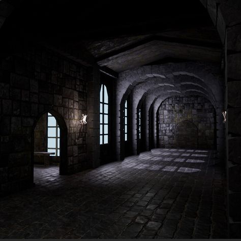 "Dark Castle Hallway level design" by Quentin Johnson Castle Hallway Dark, Creepy Castle Aesthetic, Dark Castle Hallway, Dark Fantasy Castle Interior, Castle Hallway Aesthetic, Castle Hallway Background, Old Dark Castle Aesthetic, Dark Ballroom Aesthetic, Black Castle Aesthetic