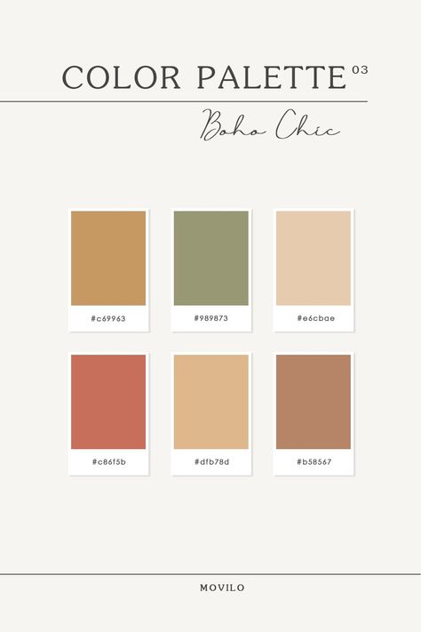 Use this color palette with boho chic themeFun boho color inspiration for your canva templateinstagramwebsites or other social media brand identity. Social Media Colour Scheme, Boho Color Palette Instagram, Bohemian Chic Color Palette, Cozy Boho Color Palette, Boho Chic Color Scheme, Boho Chic Wedding Colors Palette, Boho Chic Bedroom Color Palette, Boho Bedroom Palette, Boho Chic Wedding Palette