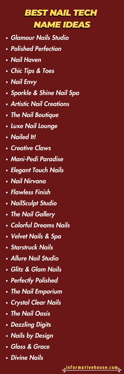 Nail Tech Name Ideas: Stand Out in the Beauty Industry! Nails Page Name Ideas For Instagram, Nail Art Page Names, Nail Business Ideas Names, Nail Studio Name Ideas, Nail Tech Ig Names, Nailart Name Ideas, What Do You Need To Start A Nail Business, Nail Technician Name Ideas, Nail Logos Ideas Business