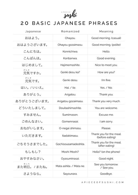 20 Basic Japanese Phrases for Beginners + Free Printable PDF + Audio Japanese Words For Beginners, Basic Phrases In Japanese, Hiragana Words Japanese Phrases, Japanese Words Learning Basic, Japanese Notes For Beginners, Hiragana Phrases, Japan Phrases Words, Learn Japanese Language, Kanji For Beginners