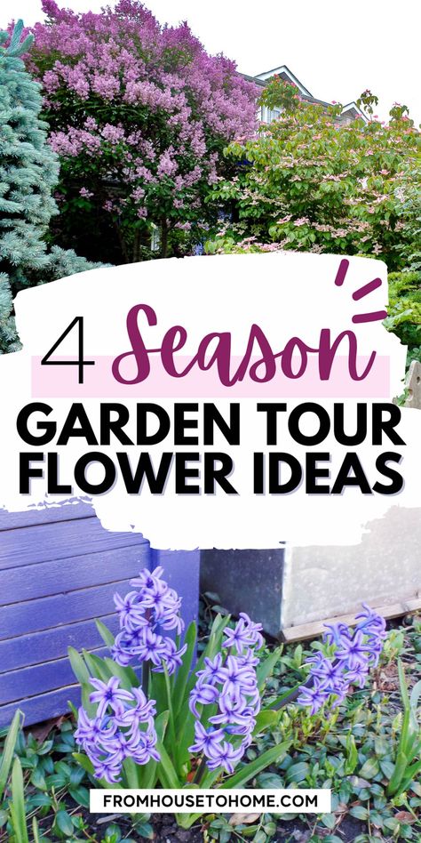 We all want a flower garden that looks good year-round. This four season garden tour will show you some ideas to make your own landscape design into an all-season one, complete with plant pictures and inspiration! All Season Garden, Four Season Garden, All Year Round Plants, Planning A Garden, Flower Garden Layouts, Evergreen Flowers, Trees For Front Yard, Flower Garden Plans, Flower Bed Designs