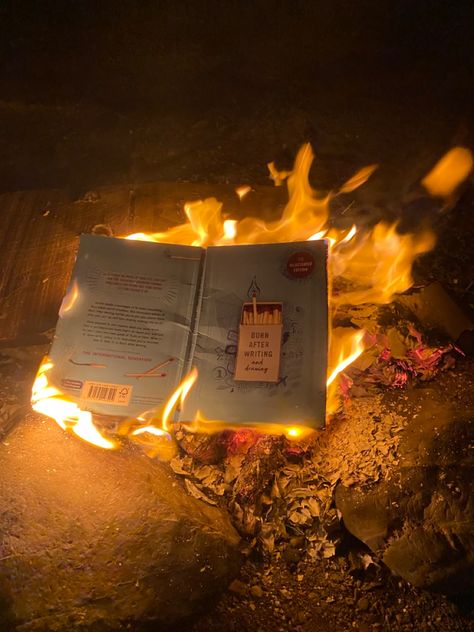 Burning Book Photography, Burning Books Drawing, Burn After Writing Aesthetic, Watch The World Burn Aesthetic, Book Burning Aesthetic, All My Troubles On A Burning Pile, Burning Pictures Aesthetic, Pyrokenisis Aesthetic, Burning Book Aesthetic