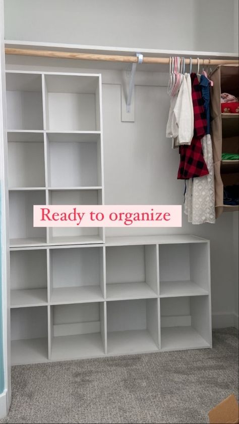 Closets With Cube Organizer, Closet Organization Ideas Cubes, Closet Cubes Organizer Ideas, Closet Into Toy Storage, Cubes In Closet Storage Ideas, Closet With Cube Organizer, Cubby Closet Organization, Cube Storage For Closet, Cube Shelf In Closet