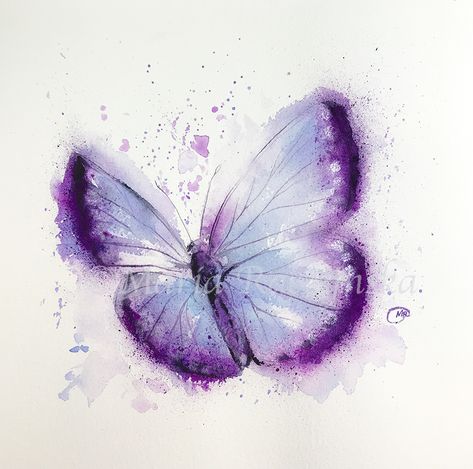 Butterflies in Watercolor | Maria Raczynska - Watercolors Paint Butterflies, Watercolor Butterfly Tattoo, Purple Butterfly Tattoo, Butterfly Art Painting, Watercolor Butterfly, Dragonfly Art, Butterfly Drawing, Purple Art, Purple Watercolor