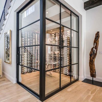 Full Glass Wall, Wrought Iron Entry Doors, Cellar Doors, Glass Wine Cellar, Steel French Doors, Wine Rooms, Wine Cellar Door, Hosting Parties, W Series