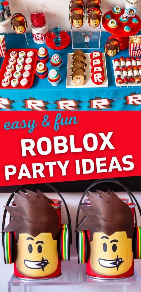 Best Ever Roblox Birthday Party (2021) | Parties Made Personal 8 Bday Party Ideas, Roblox Birthday Party Favor Ideas, Roblox Cake Pops Ideas, Roblox Party Bags, 9 Birthday Party Ideas Boy, Roblox Party Theme Ideas, Roblox Themed Birthday Party Decoration, Roblox Theme Birthday Party Ideas, Roblox Birthday Party Food Ideas