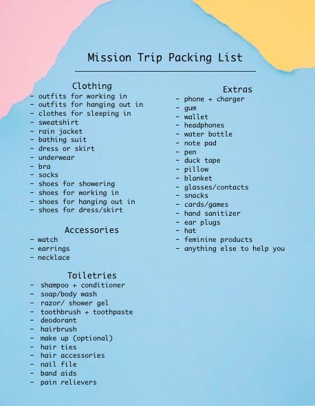 Things To Bring On A Mission Trip, Peru, Mission Trip Outfits Honduras, What To Pack On A Mission Trip, Ecuador Outfit Packing Lists, Kenya Mission Trip, Packing For A Mission Trip, Uganda Packing List, What To Wear On A Mission Trip