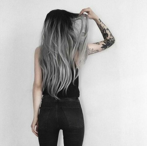 hair, black, and grey image Ombre Hair Colour, Trendy We Fryzurach, Grey Ombre Hair, Granny Hair, Gray Ombre, Silver Grey Hair, Super Hair, Grey Hair Color, Ombre Hair Color