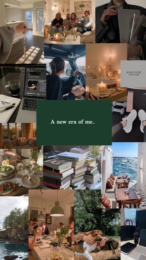 Vision Board Study, Green Mood Board, Vision Board Poster, Growth Manifestation, New Era Of Me, 2023 Vision Board, Creating A Vision, Vision Board Collage, Vision Board Examples