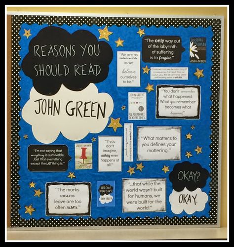 Here's an idea for "book report" bonus points -- students (or small group/book club) design a bulletin board display to advertise their books! Fun AND it saves me having to put up bulletin boards :o) Middle School English Bulletin Boards Ideas, Author Of The Month Bulletin Board, Literature Bulletin Boards, Author Of The Month Display, Poster Ideas For High School Project, Book Project Ideas High School, Literature Classroom Decor, Projects For High School Students, School Library Displays
