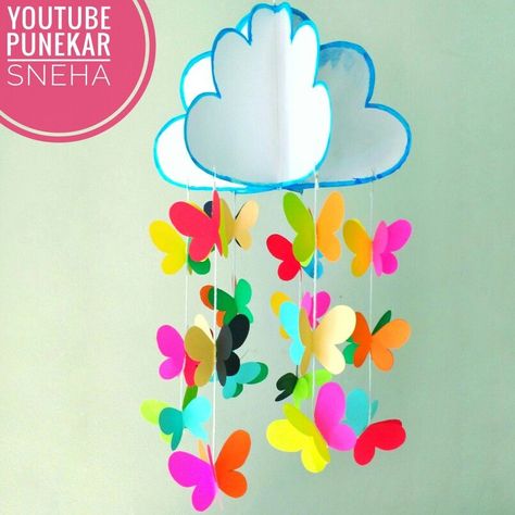 DIY Paper Masks: Creative Costume Ideas | Paper Craft Ideas for Christmas: Festive Decorations Butterfly Class Decoration, Wind Paper Craft, Hanging Kindergarten Crafts, Hanging Flowers For Classroom, Handmade Hanging Decorations For School, Kindergarten Hanging Decoration, Hanging Butterfly Craft, Hanging Classroom Art, Butterfly Hanging Decor