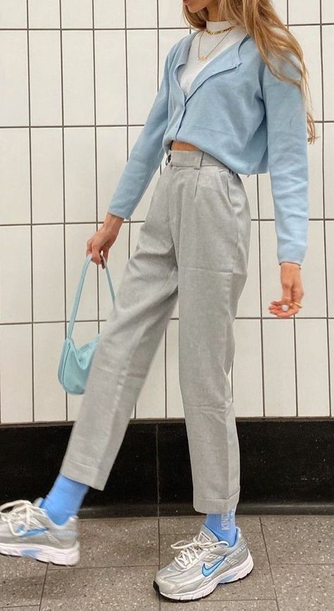 blue, pastel, spring, fashion, outfit inspiration, aesthetic Aesthetic Clothes Winter, Pastel Aesthetic Outfits, Pastel Outfits Aesthetic, Pastel Blue Outfit, Pastel Aesthetic Outfit, Trendy Outfits With Sweatpants, Mode Pastel, Clothes Winter, Pastel Outfit