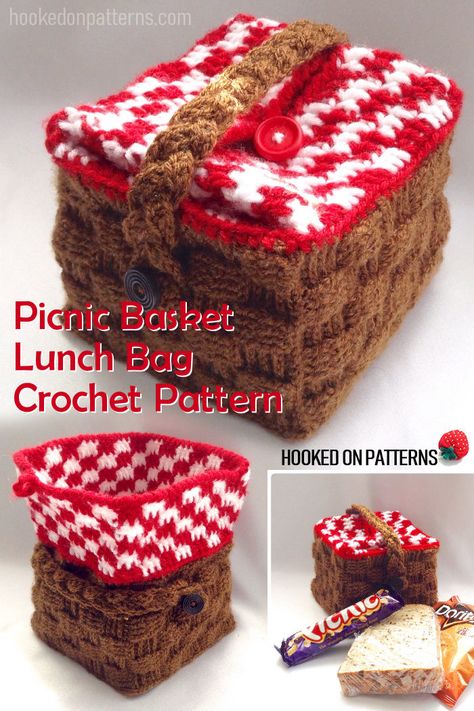 Crochet Lunchbox Bag, Crocheted Lunch Bag, Crochet Picnic Bag, Lunch Bag Crochet, Crochet Lunch Box Bag, Cottagecore Aesthetic Crochet, Crochet Bread Bag, Crochet Picnic Basket Pattern Free, Goblincore Crochet Patterns