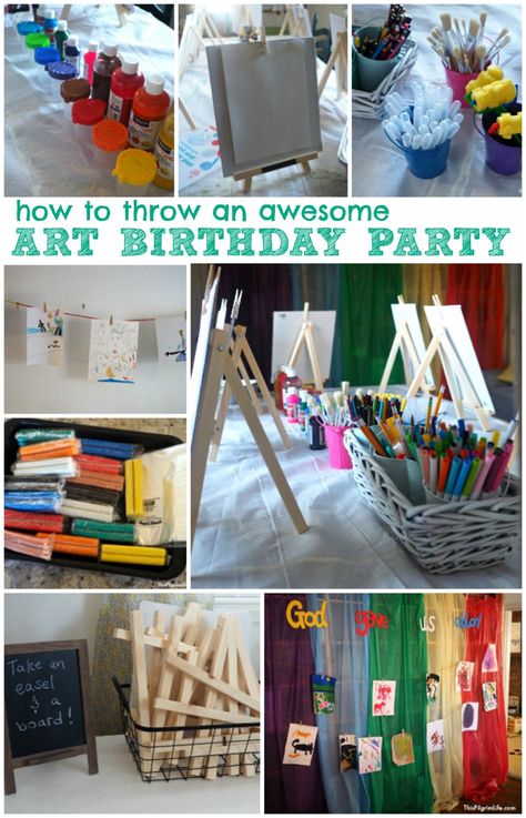 Throw an awesome art birthday party for your creative kids! Check out these ideas for games, activities, decor, and more! Arts And Crafts For Birthday Parties, Art Themed Birthday Party Games, Art Themed Party Games, Art Birthday Party Activities, Art Party Games For Kids, Art Birthday Party Games, Art Party Activities For Kids, Arts And Crafts Birthday Party Ideas, Painting Party Ideas For Kids