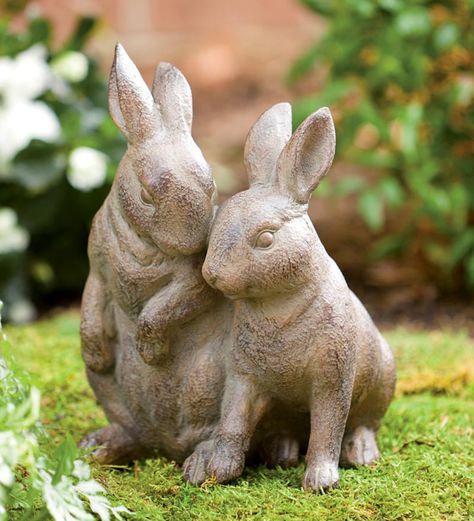 Umbrella Sculpture, Kissing Bunnies, Bunnies In Love, Carrots Easter, Two Bunnies, Under Umbrella, Rabbit Statue, Garden Animals, Garden Store