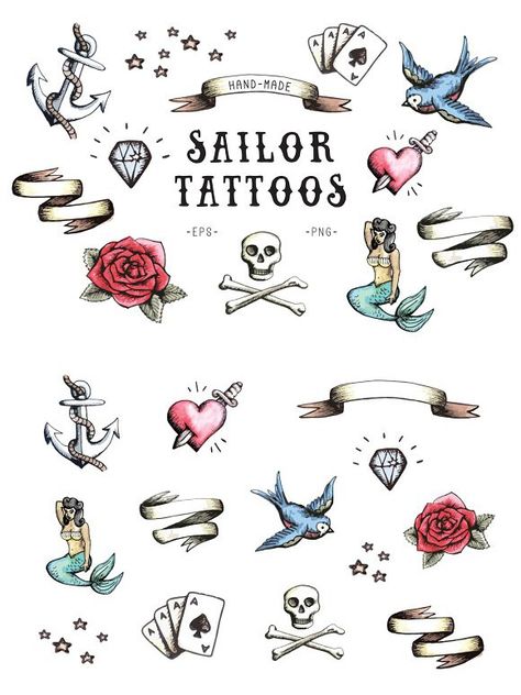 Sailor Tattoos Sailor Hand Tattoo, Vintage Sailor Tattoo, Sailor Mermaid Tattoo, Sailor Style Tattoos, Jerry Sailor Tattoos, Sailor Tattoos Vintage, Sailor Tattoos Traditional, 50s Tattoo, Old School Sailor Tattoo