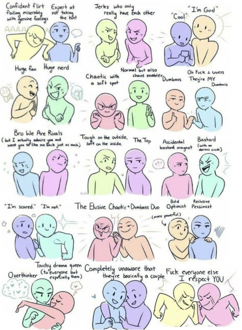 Just your friendly neighborhood Character Artist trying to help other artists make amazing art! Oc Relationship Dynamic, Croquis, Cute Couple Dynamic Duos, Character Love Dynamics, Friendship Dynamics Duo Blank, Relationship Tropes Drawing, Couple Personality Types Drawing, Angry X Calm Ship Dynamic, Childhood Friends To Lovers Dynamic