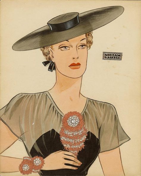 Beadiste: Puzzling Evidence - The Miriam Haskell Mystery Croquis, Rhinestone Costume Jewelry, Miriam Haskell Jewelry, Wearable Art Jewelry, Jewelry Illustration, Vintage Jewelry Art, Jewelry Ads, Miriam Haskell, Mid Century Jewelry