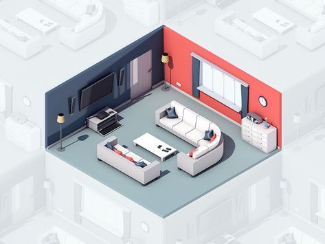 Navy Crochet, Living Room 3d, 달력 디자인, Storybook Homes, Casas The Sims 4, Isometric Art, Isometric Design, H Design, Interior Sketch