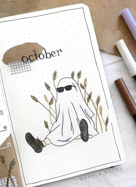 Spending Log Bullet Journal, Bullet Journal April Cover, October Bullet Journal Cover, Bullet Journal Easy, August Bullet Journal Cover, Journal Cover Ideas, October Bullet Journal, Bullet Journal October, Journal Cover Page