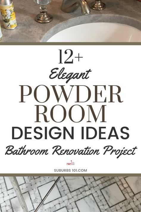 Are looking for elegant powder room design ideas for your bathroom renovation? Your powder room is your fancy bathroom and leaves a lasting impression on your guests. When it comes to powder room remodels, don’t skimp. Splurge on the bathroom tiles, the bathroom faucets, the bathroom vanity and bathroom lighting. After all, it’s your show off bathroom- you want to impress your guests! Check out these stunning powder room ideas from luxury homes. Powder Room Gray Tile Floor, Elegant Wallpaper For Bathroom, Guest Bath Vanity Ideas, Powder Room Flooring Ideas Tile, All Tile Powder Room, Fabulous Powder Rooms, Luxury Small Guest Bathroom, Victorian Style Powder Room, Downstairs Powder Room Ideas